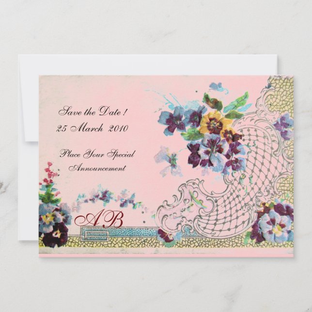 Invitation ROMANTİCA Mariage rose bleu rose (Devant)