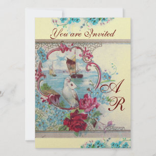 Invitation ROMANTİCA MONOGRAM Champagne Blanc Papier métalliq