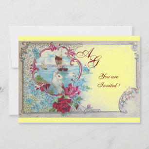 Invitation ROMANTICA  MONOGRAM, rouge blanc bleu rose jaune