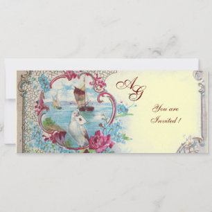 Invitation ROMANTICA  MONOGRAM, rouge blanc bleu rose jaune