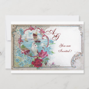 Invitation ROMANTICA MONOGRAM, rouge blanc rose
