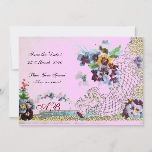 Invitation ROMANTİCA Monogramme de mariage floral bleu rose (Devant)