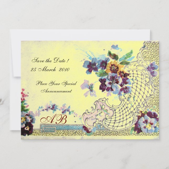 Invitation ROMANTICA Monogramme de mariage floral rose bleu j (Devant)