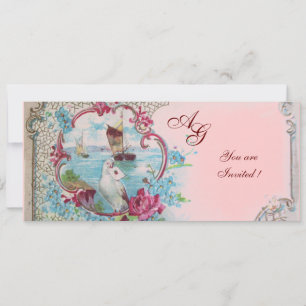 Invitation ROMANTICA MONOGRAMME, rouge blanc bleu rose