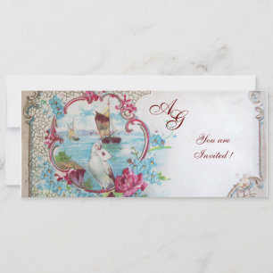 Invitation ROMANTICA  MONOGRAMME, rouge blanc bleu rose