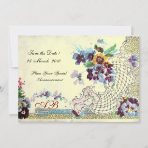 Invitation ROMANTICA Pensées de mariage Bleu Rose Blanc Flora