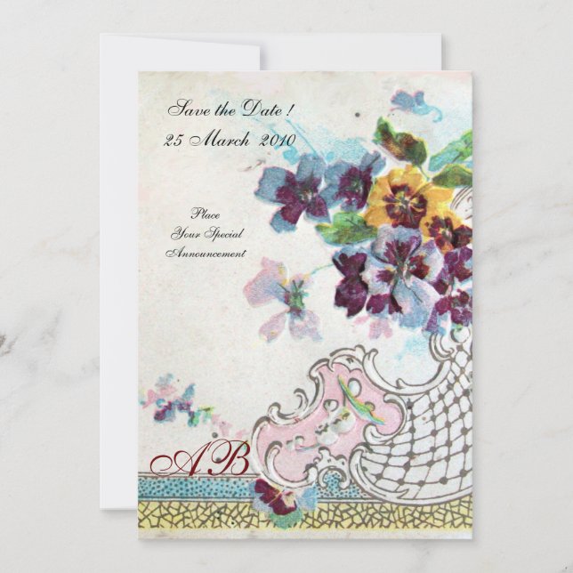 Invitation ROMANTİCA Rose Bleu Blanc Mariage Floral Monogramm (Devant)