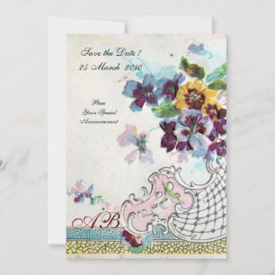 Invitation ROMANTİCA Rose Bleu Blanc Mariage Floral Monogramm