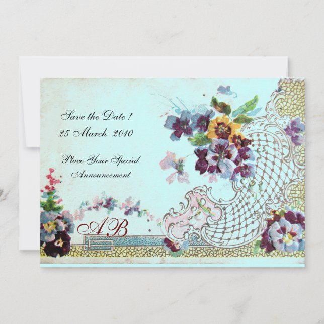 Invitation ROMANTİCA Rose Bleu Canard Monogramme Floral Maria (Devant)