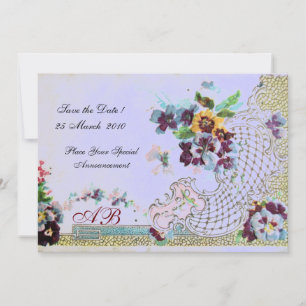 Invitation ROMANTİCA Rose Bleu Floral Monogramme de Mariage