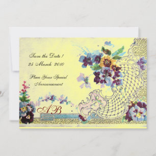 Invitation ROMANTICA Rose Bleu Jaune Monogramme Floral de Mar