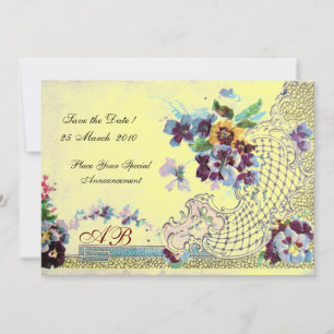 Invitation ROMANTICA Rose Bleu Jaune Monogramme Floral de Mar