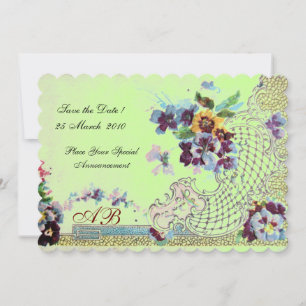 Invitation ROMANTİCA Rose Bleu Vert Mariage Floral Monogramme