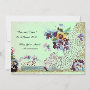 Invitation ROMANTİCA Rose Bleu Vert Mariage Floral Monogramme
