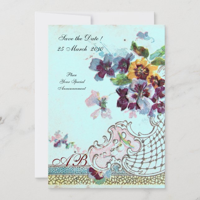 Invitation ROMANTİCA Rose Turquoise bleu Floral Mariage Monog (Devant)