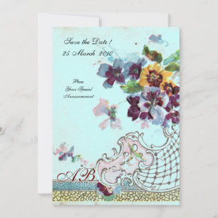 Invitation ROMANTİCA Rose Turquoise bleu Floral Mariage Monog