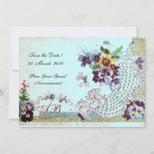 Invitation ROMANTİCA Rose Turquoise bleu Floral Mariage Monog