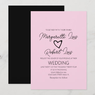 Invitation Romantique amour coeur rose noir