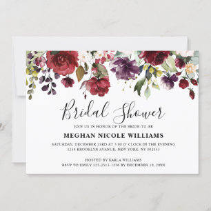 Invitation Romantique aquarelle rouge bordeaux blush rose flo