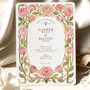 Invitation Romantique Art Nouveau rose Roses Mariage