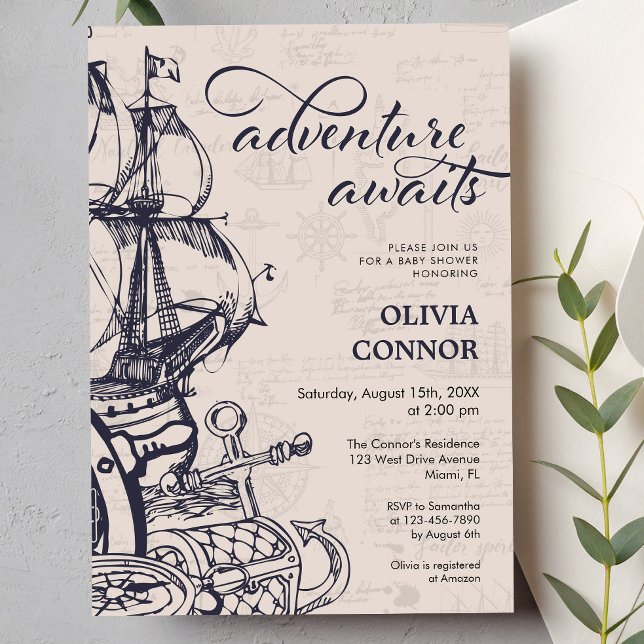 Invitation Romantique aventure nautique attend le Baby shower (Créateur téléchargé)