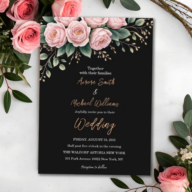 Invitation Romantique Black Floral Fleurs de automne foncé Ma (Créateur téléchargé)