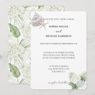 Invitation Romantique Blanc Hydrangea Fleurs Plage Mariage