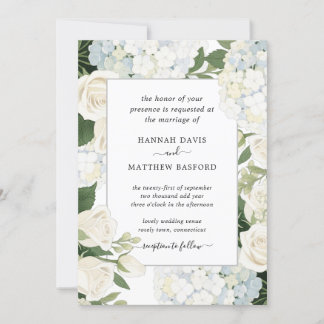 Invitation Romantique Blanc Hydrangea Rose Mariage élégant