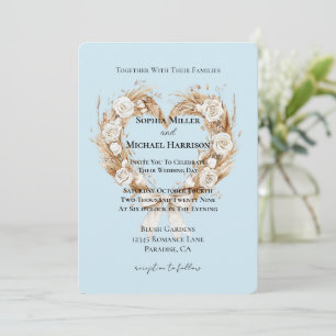 Invitation Romantique Bleu Blanc Floral Mariage Coeur