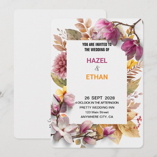 Invitation Romantique Blush & Autumn Botanical Wedding Invite (Devant / Derrière)