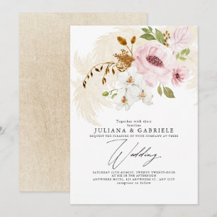 Invitation Romantique Blush Brown verdure Boho Floral Mariage