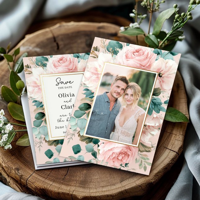 Invitation Romantique blush floral enregistrer la date (Créateur téléchargé)