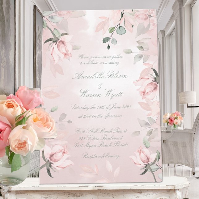 Invitation Romantique Blush Pink Secret Garden Roses 2 Mariag (Créateur téléchargé)