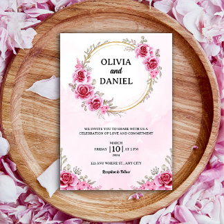 Invitation romantique Blush rose Bourgogne Mariage floral