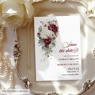 Invitation Romantique Boho Bourgogne Blanc Enregistrer la car