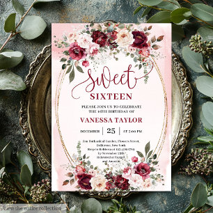 Invitation Romantique Boho Bourgogne Blush Floral Sweet Seize