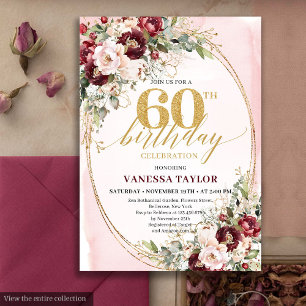 Invitation Romantique Boho Marsala Or Floral 60e Anniversaire