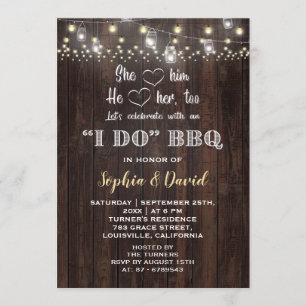 Invitation Romantique Bois rustique I DO BBQ Répétition Dîner