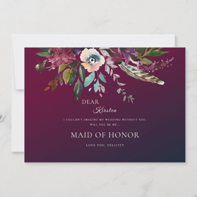 Invitation Romantique Bourgogne Floral Soyez Ma Fille D'Honne (Devant)
