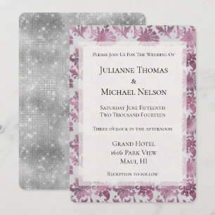 Invitation Romantique Bourgogne Rouge Argent Mariage Floral