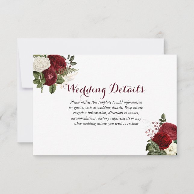 Invitation Romantique Bourgogne Rouge Blanc Floral Détails Ma (Devant)