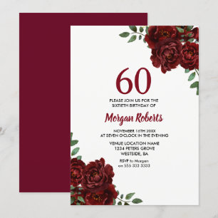 Invitation Romantique Bourgogne Rouge Rose 60e anniversaire I