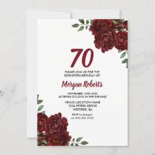 Invitation Romantique Bourgogne Rouge Rose 70e anniversaire I