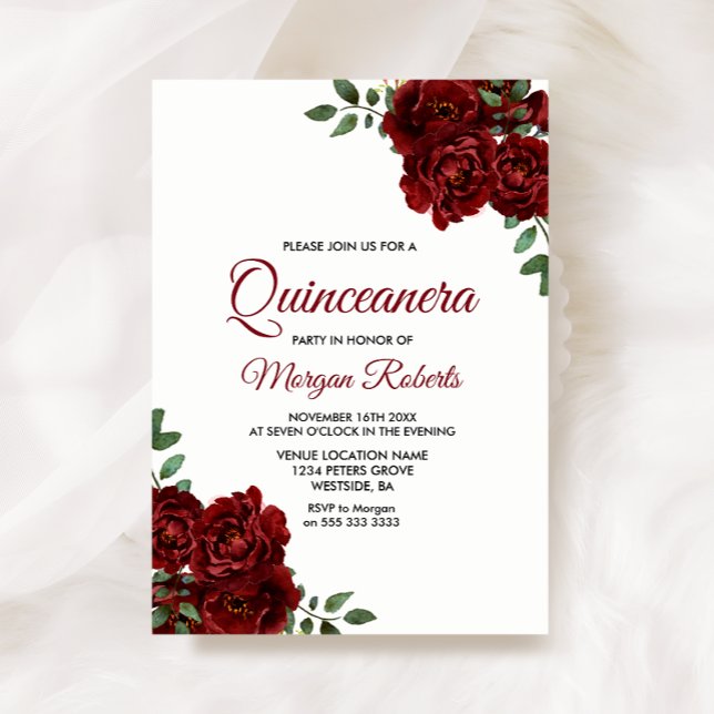 Invitation Romantique Bourgogne Rouge Rose Quinceanera Invita (Créateur téléchargé)