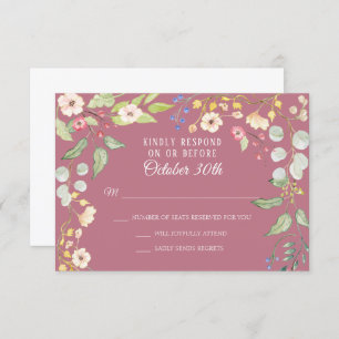 Invitation Romantique Chintz Dusty Berry Pink Aquarelle RSVP