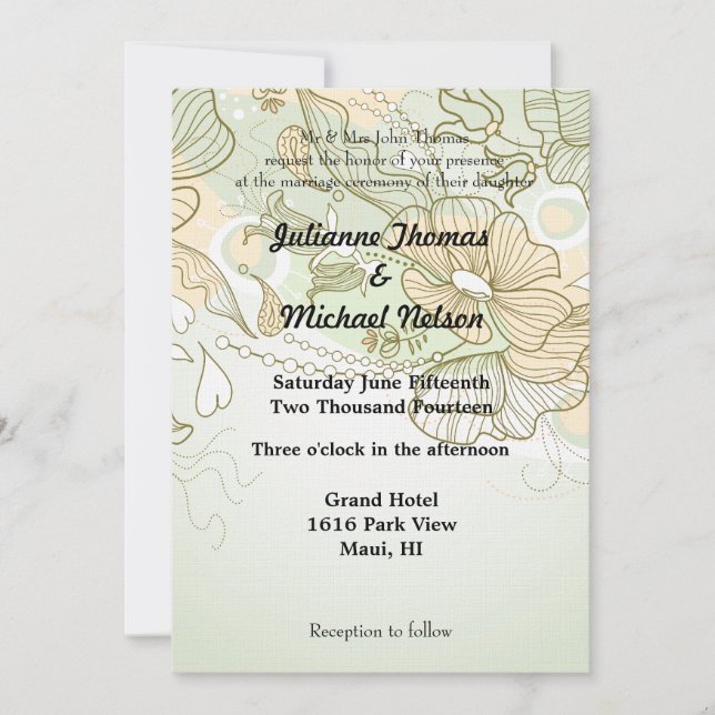 Invitation Romantique Coeur d'âme vert Mariage floral (Devant)