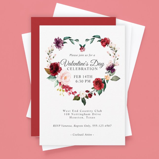 Invitation Romantique coeur floral Célébration de la Saint-Va (Créateur téléchargé)