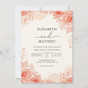 Invitation Romantique Coral Floral Jardin Mariage