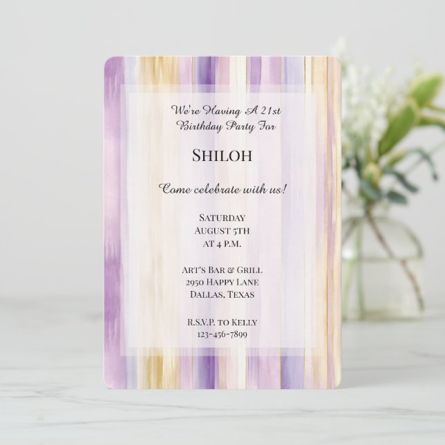 Invitation Romantique crème violet Iris raypes Anniversaire (Debout devant)