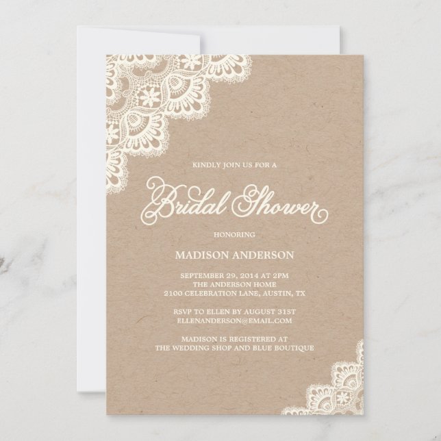 Invitation romantique de Fête de la mariée de la (Devant)